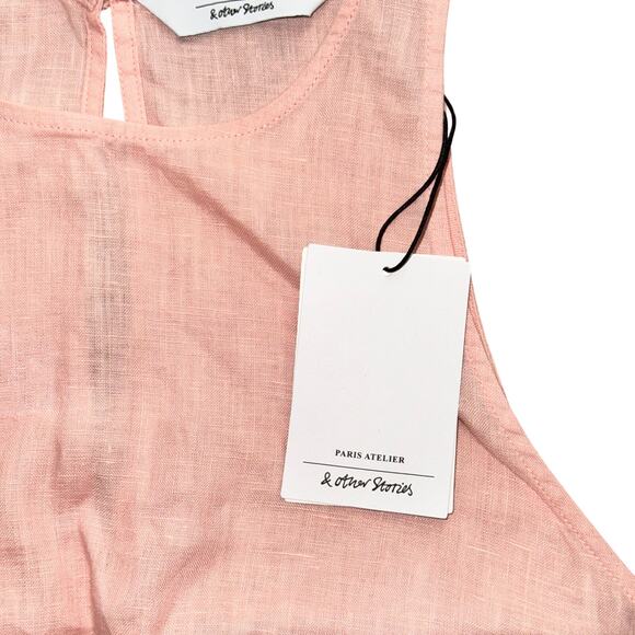 Paris Atelier & Other Stores Linen Round Neck Crop Top Size 10 Dusty Pink NWT - Picture 2 of 8